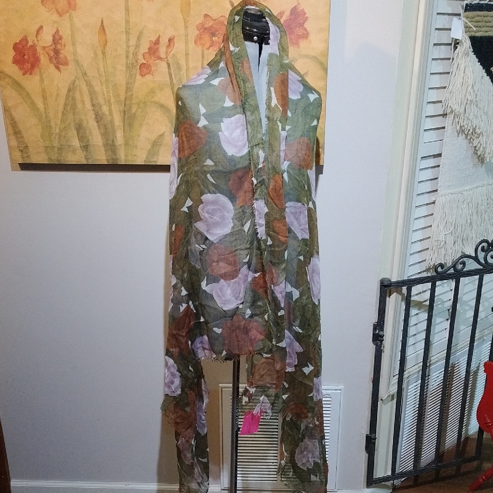 Betsey Johnson Pink and Green Floral Scarf Wrap - Picture 4 of 4